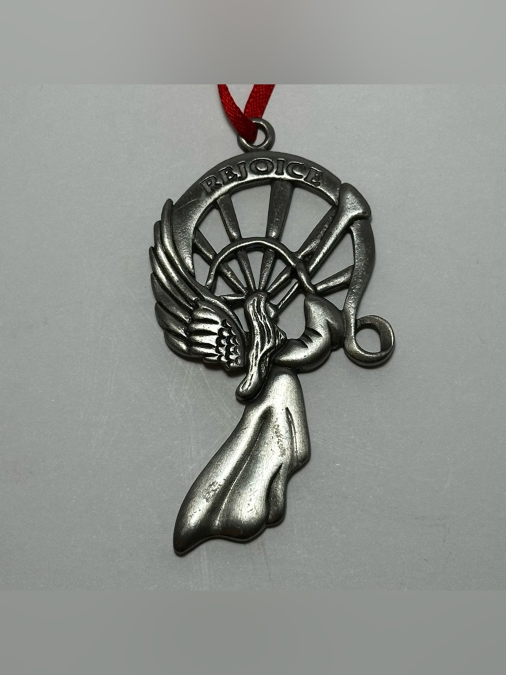 Cathedral Art Pewter REJOICE Christmas Angel Ornament ~Made in USA~